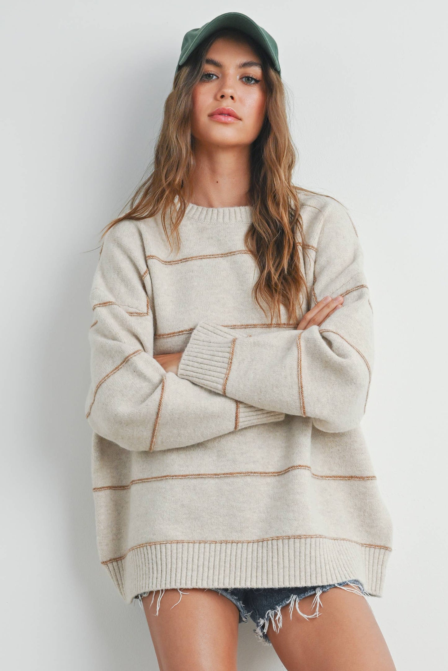 Striped Pattern Drop Shoulder Sweater