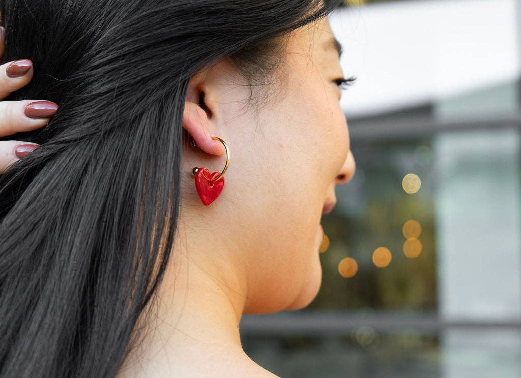 Sweetheart Hoops - Red // Valentine's Day Earrings, Jewelry