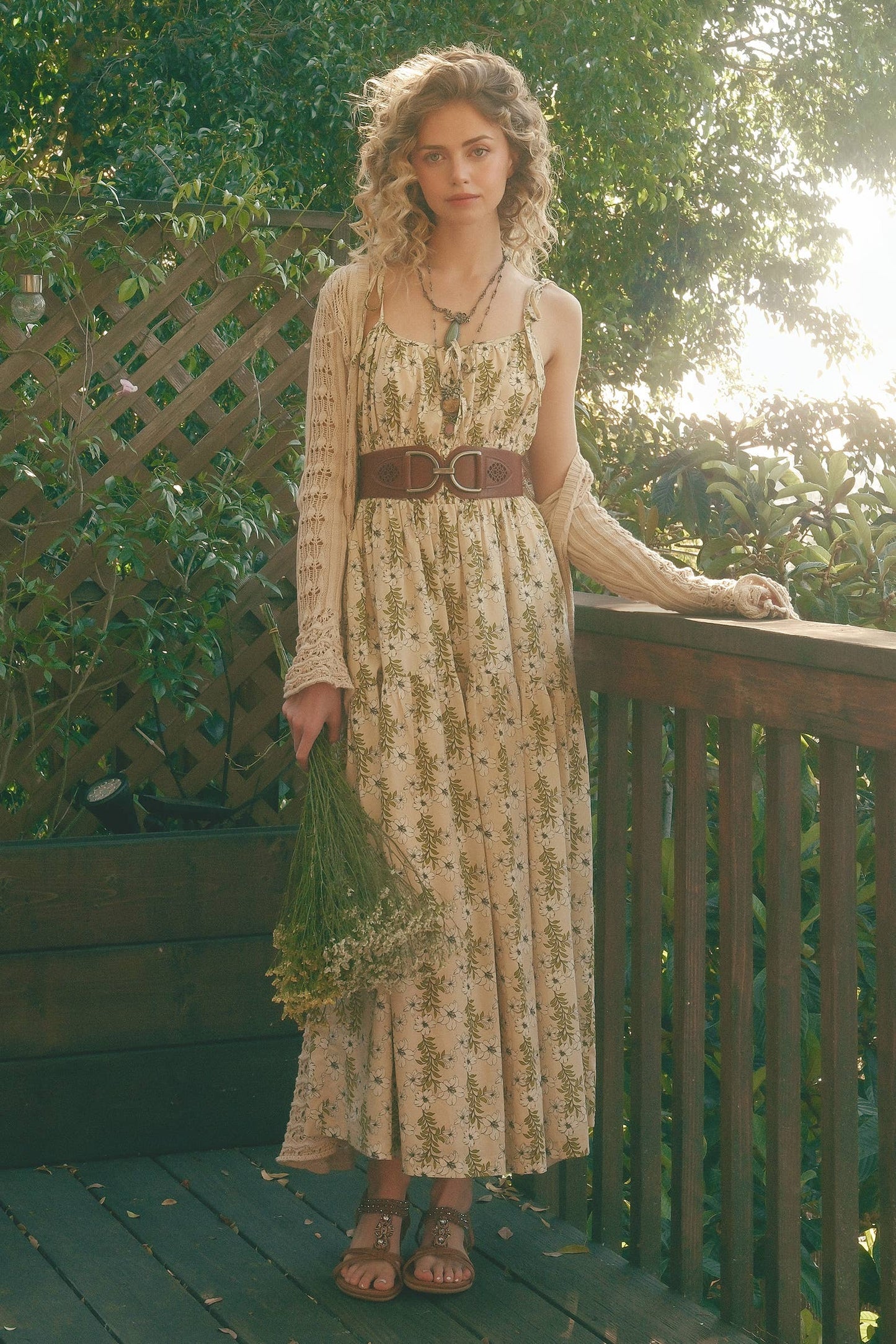 Floral Tie-Strap Smocked Maxi Dress LD1623