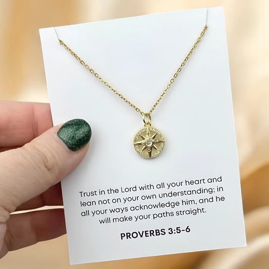 Gold Pave Compass Charm Necklace | Christian Jewelry