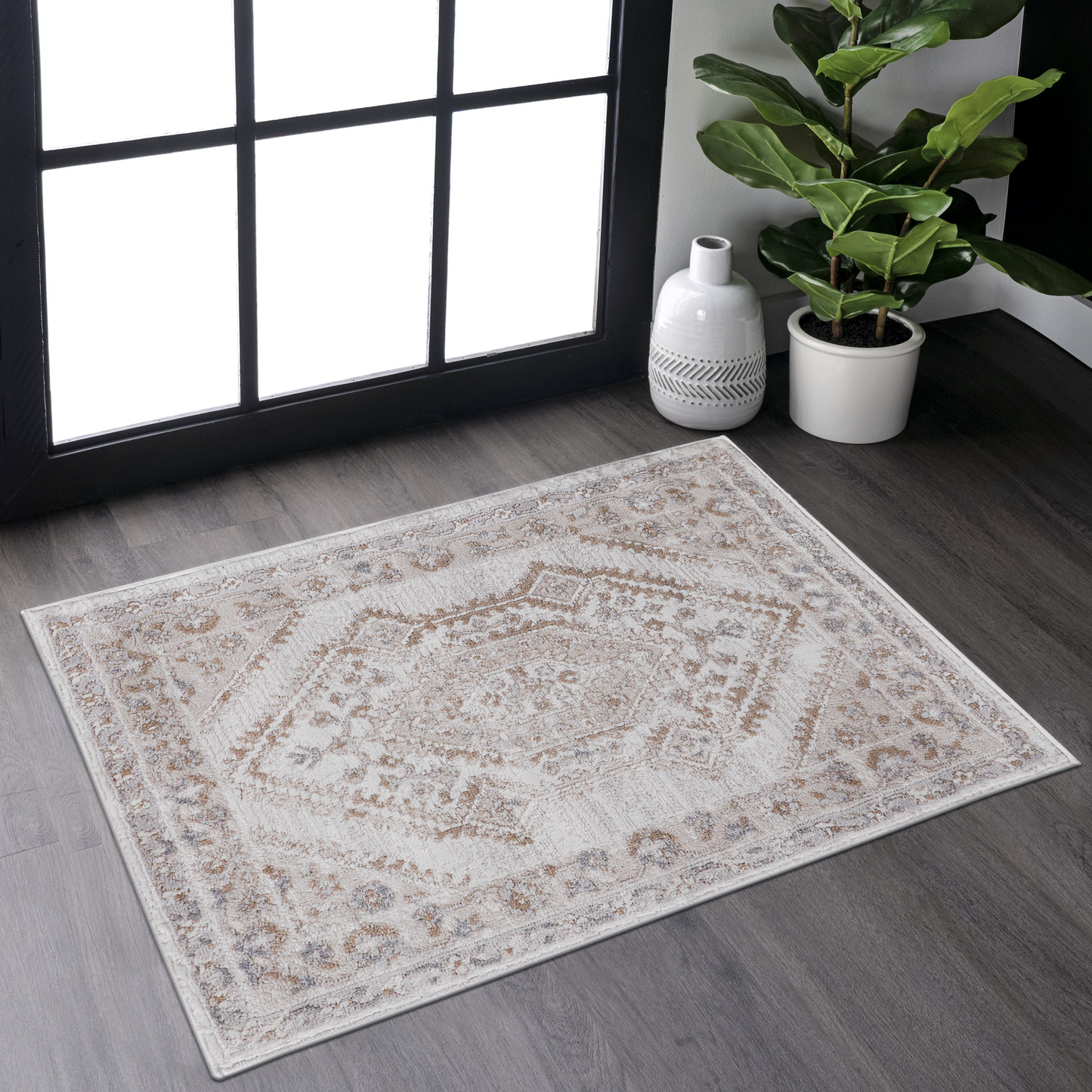 Marfi Collection Cream Ivory Bordered Area Rug
