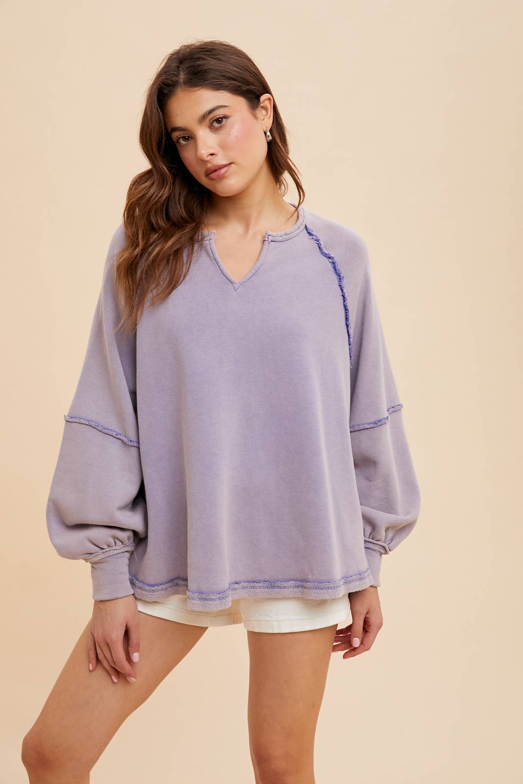 OVERSIZED GARMENT WASHED NOTCHED TOP