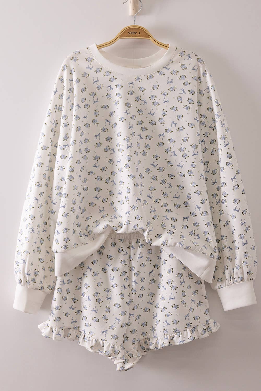 Floral Printed Knit Comfy Top & Shorts Set