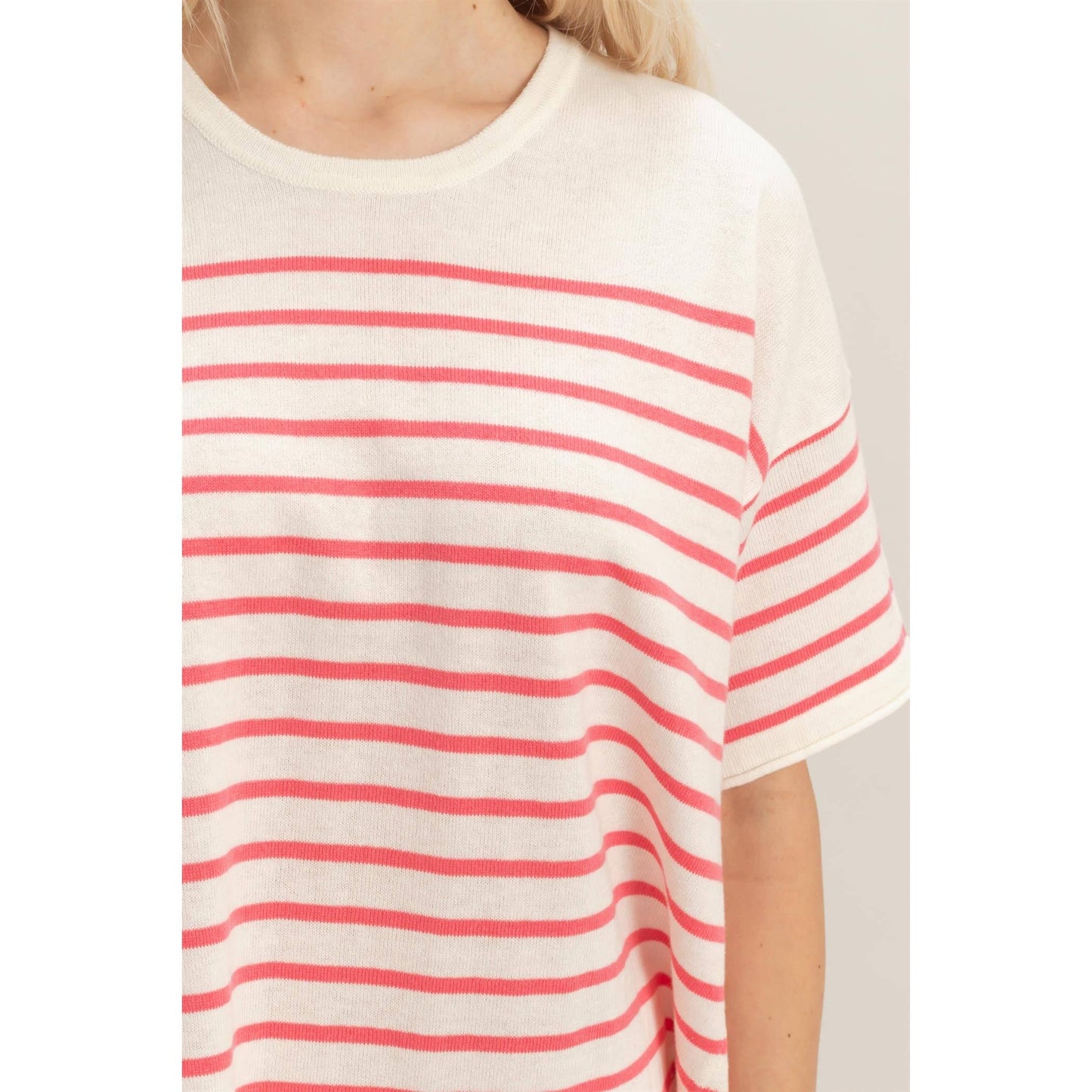 Striped Short Sleeve Knit Top