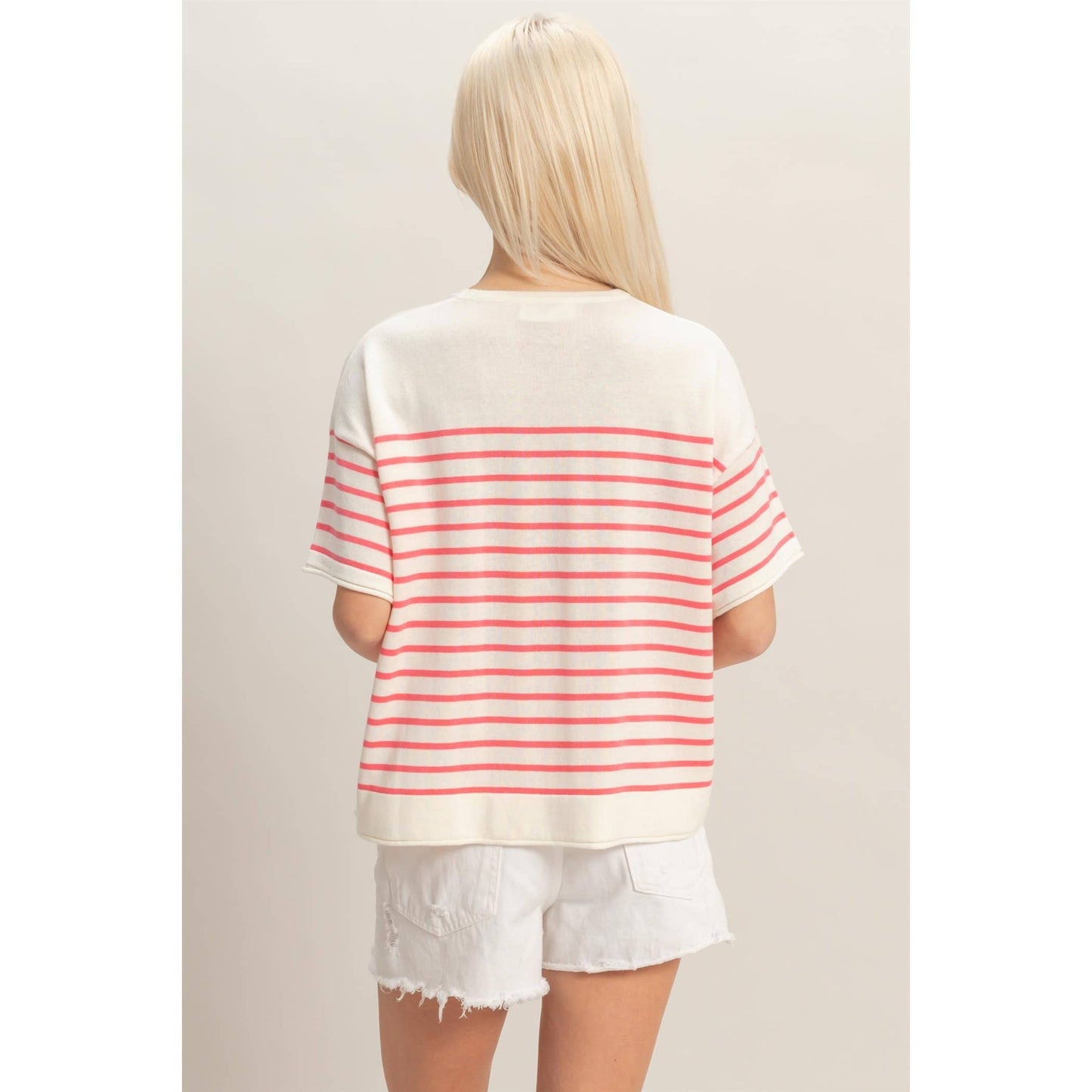 Striped Short Sleeve Knit Top