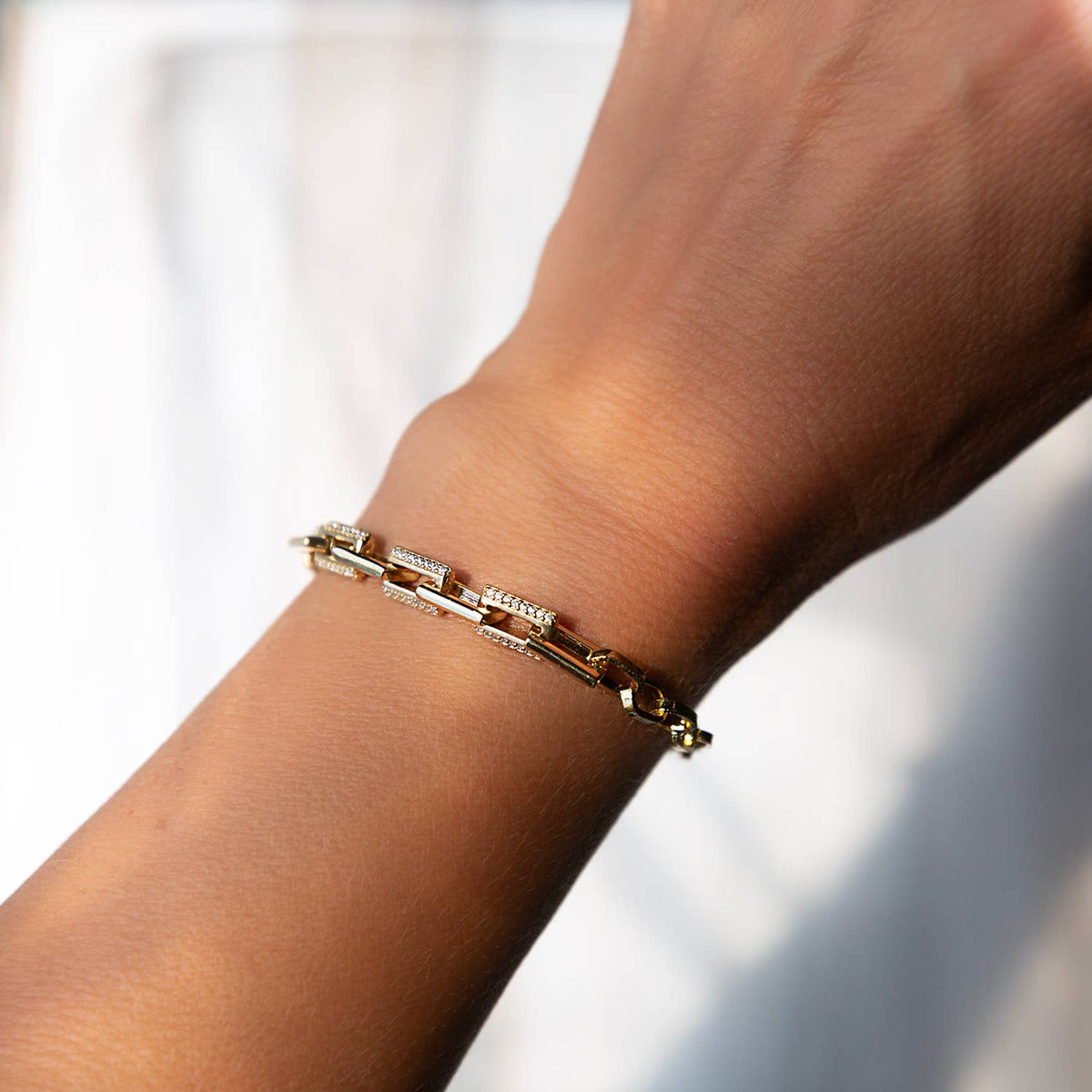 Tarnish Resistant Gold CZ Link Bracelet w/ Extender