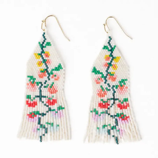 Delilah multi floral beaded fringe earrings rainbow