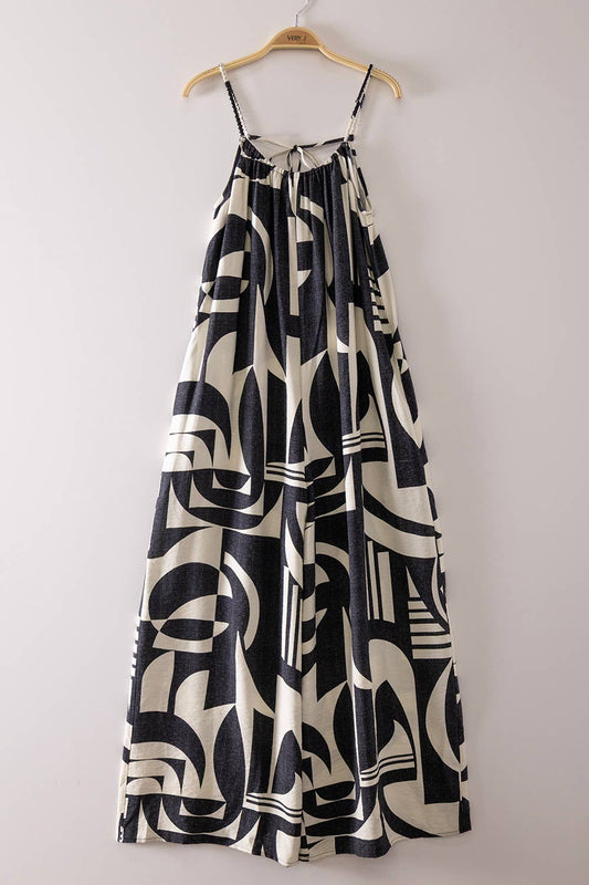 NP71117-Sleeveless Oversized Woven Print Jumpsuit