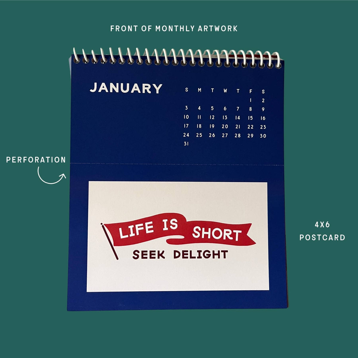 2027 Postcard Calendar | Monthly Desk Calendar With Easel
