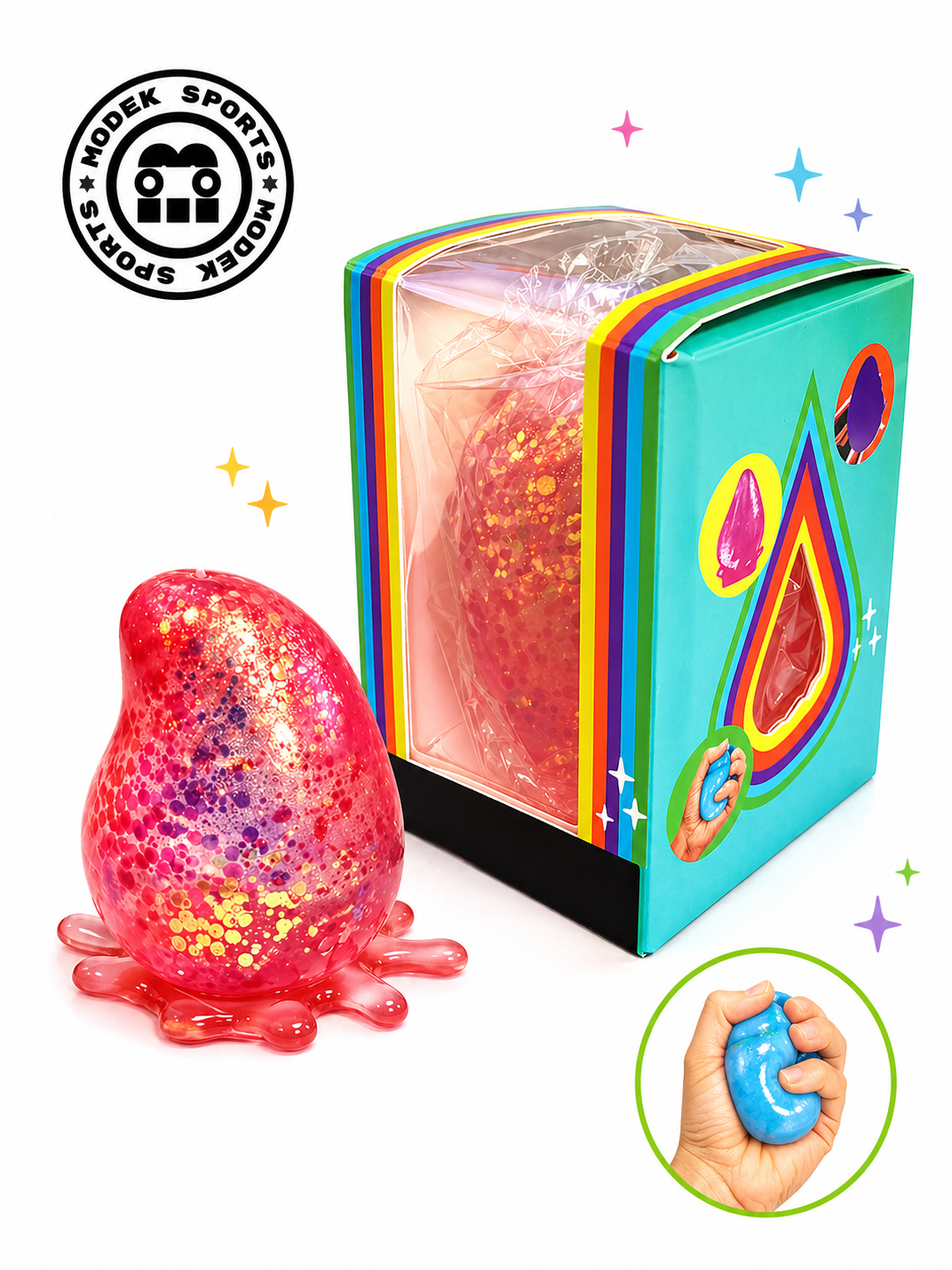 Assorted Colors Glitter Squishy Drop Toy in Display Box (3.5") MSND6