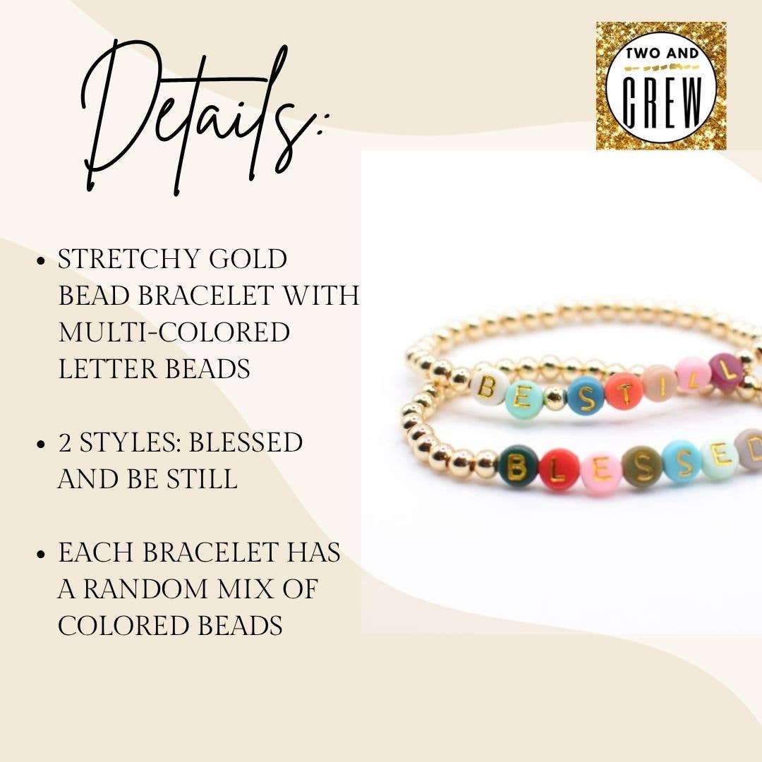 Gold Bead Word Bracelets – Blessed & Be Still, Faith jewelry