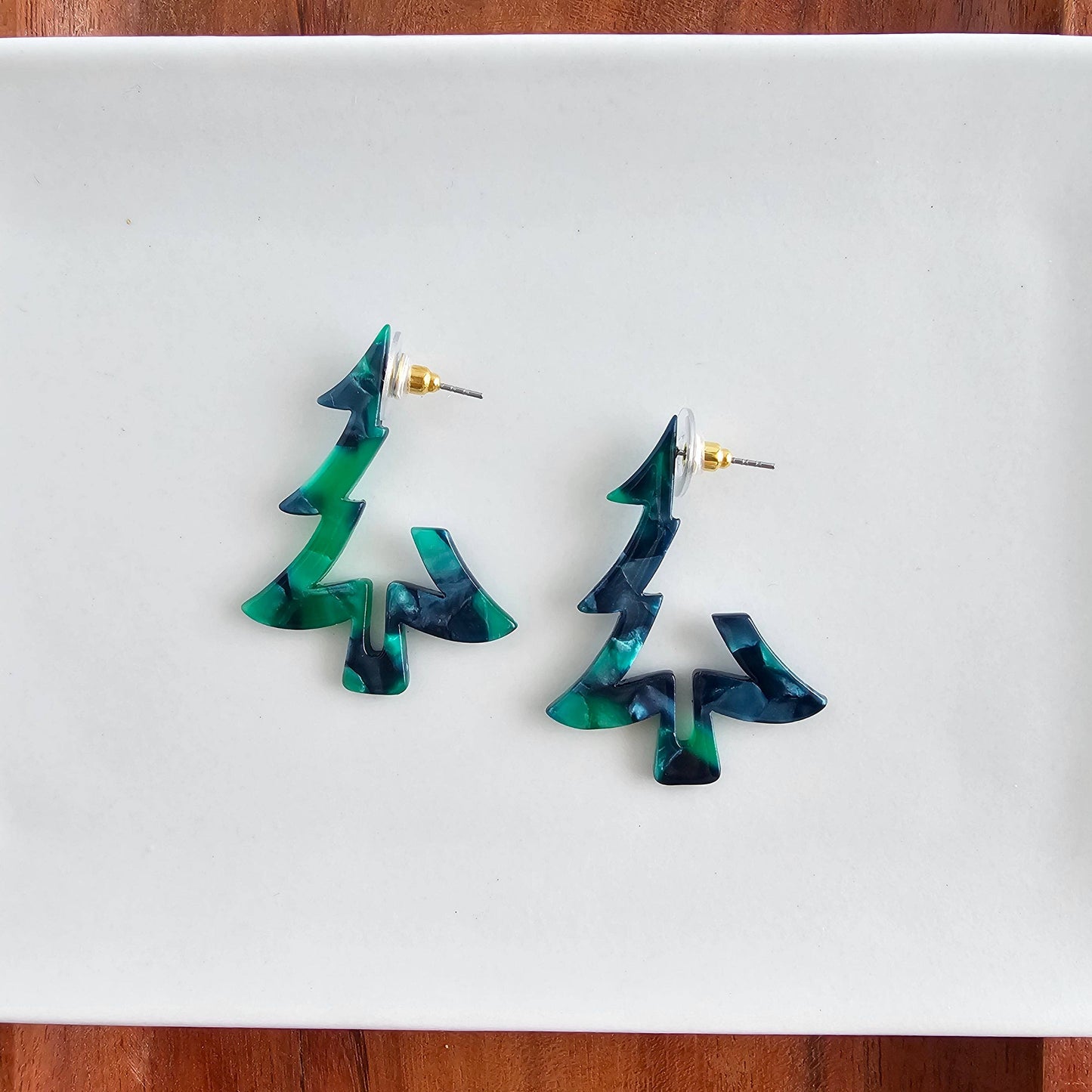 Christmas Tree Hoops - Dark Green // Christmas, Holiday, Jewelry, Earrings