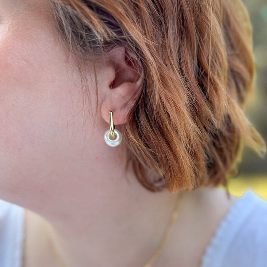 Pearl Huggie Hoop Earring