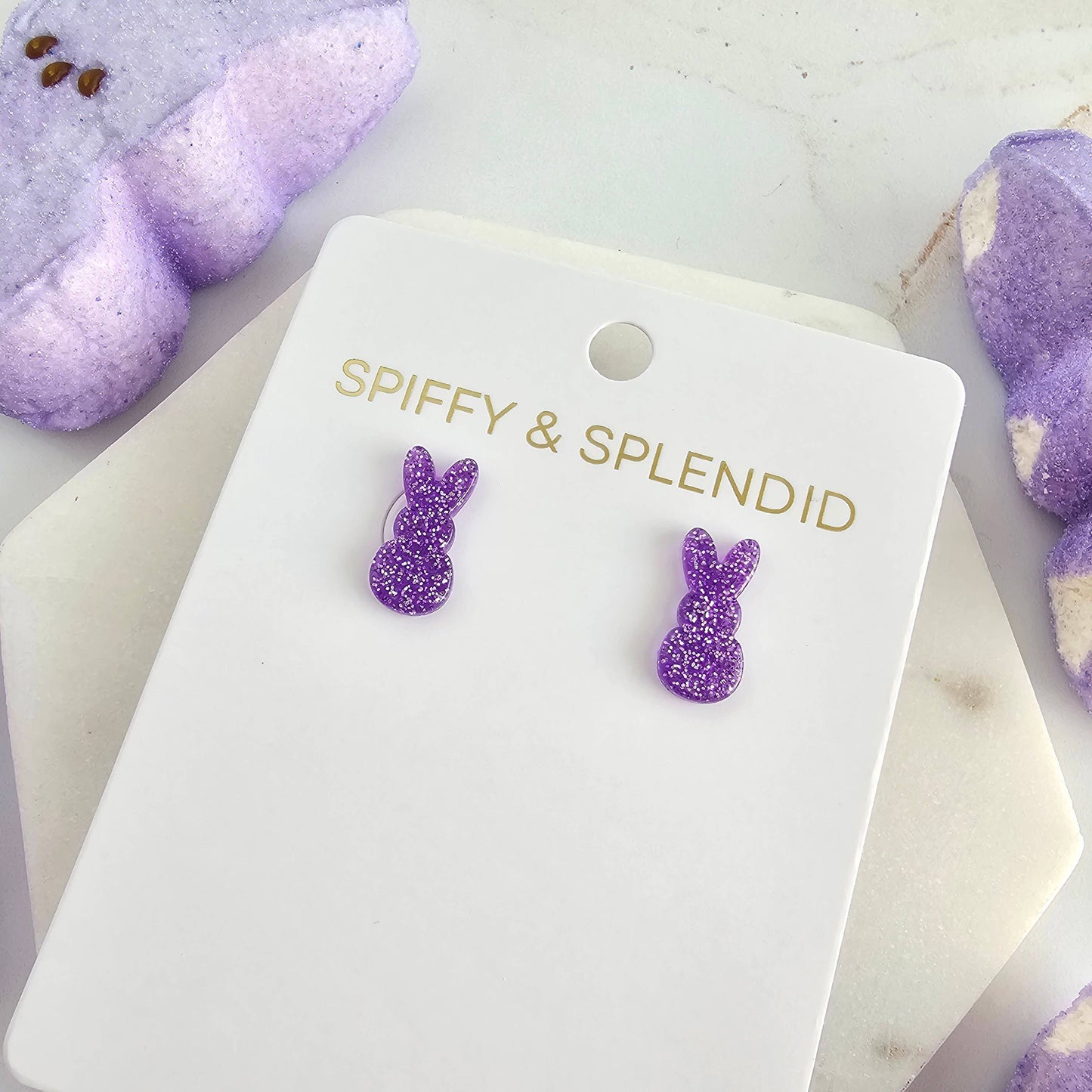 Glitter Bunny Studs - Purple // Easter, Jewelry, Earrings