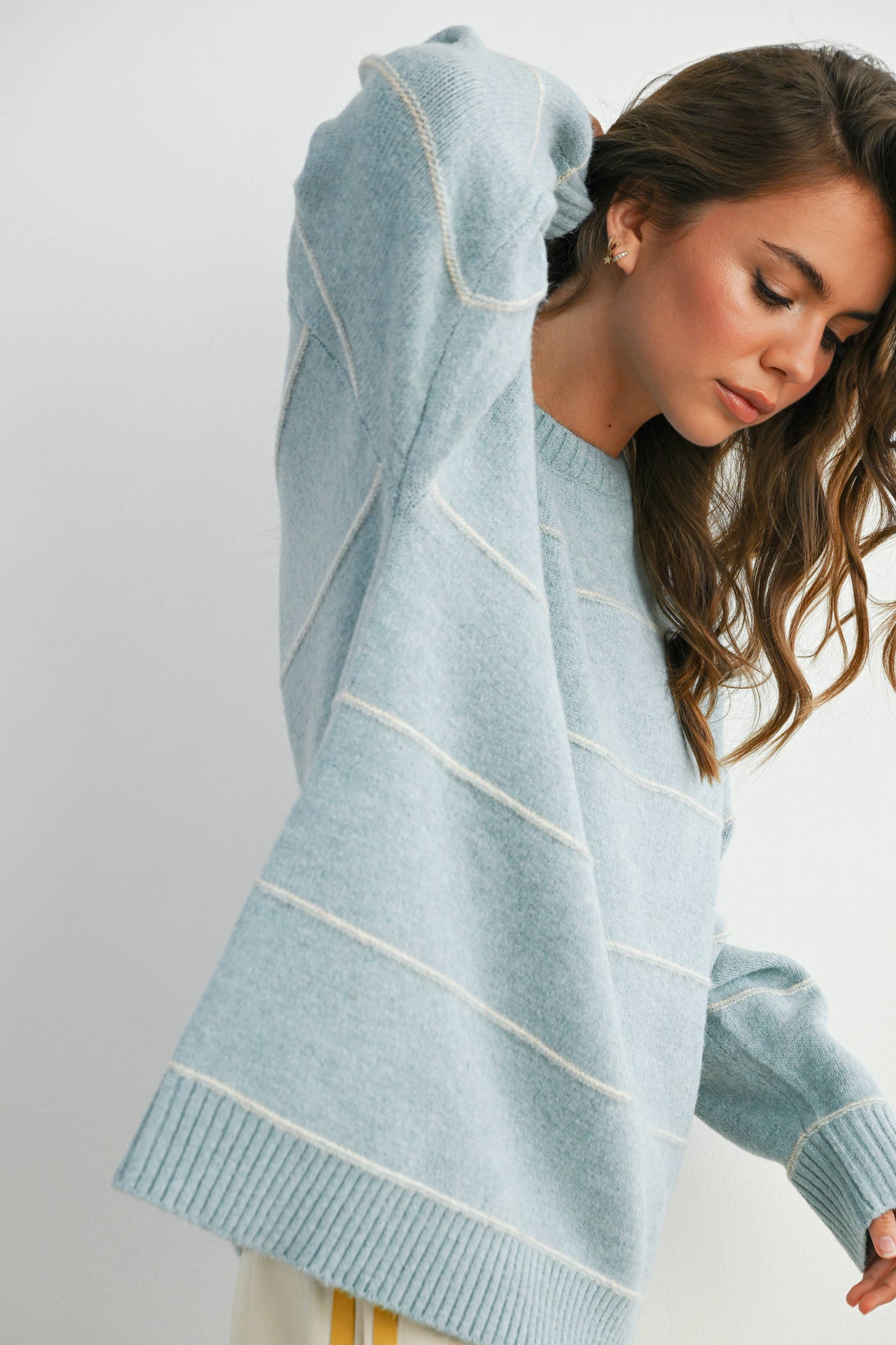 Striped Pattern Drop Shoulder Sweater