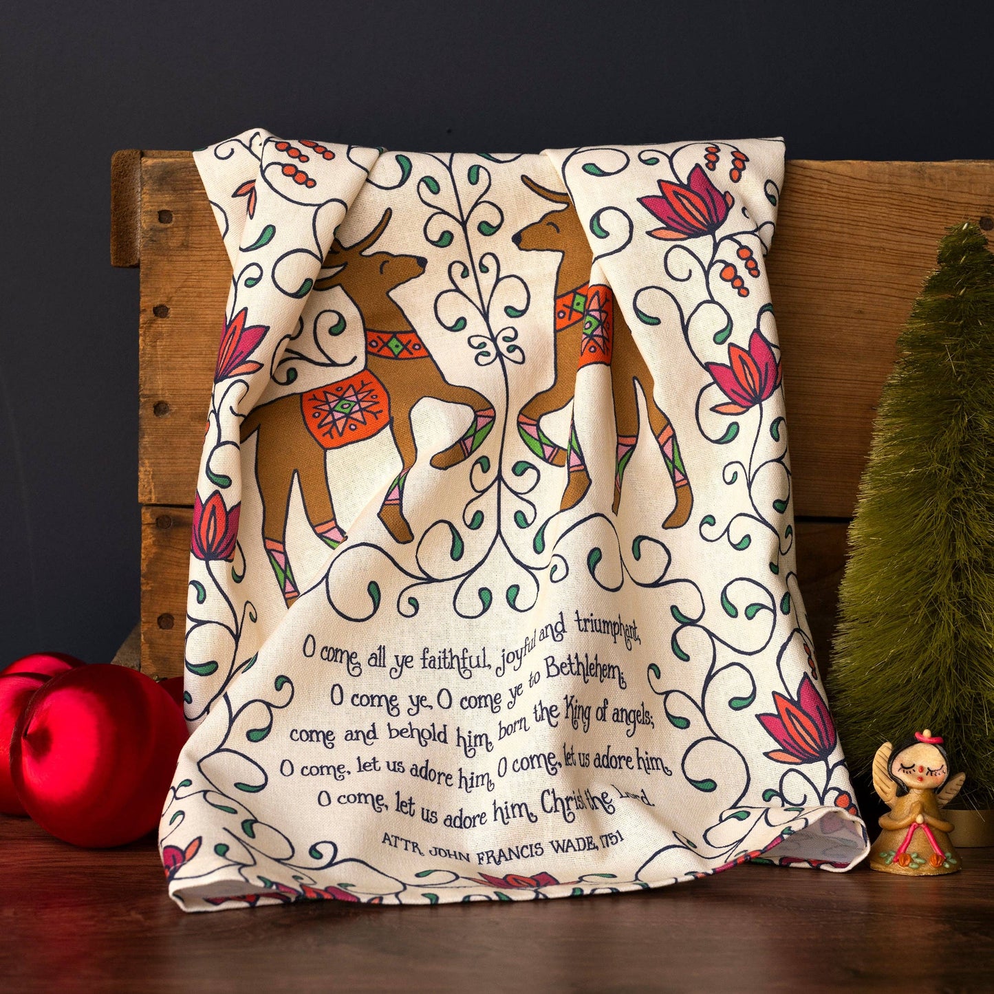 O Come All Ye Christmas Tea Towel - Full Color