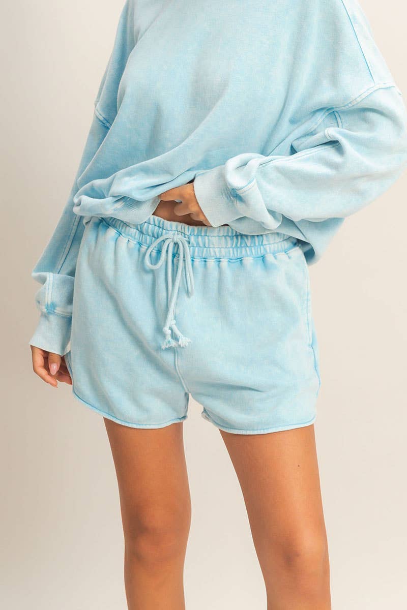 Acid Washed Elastic Waist Shorts