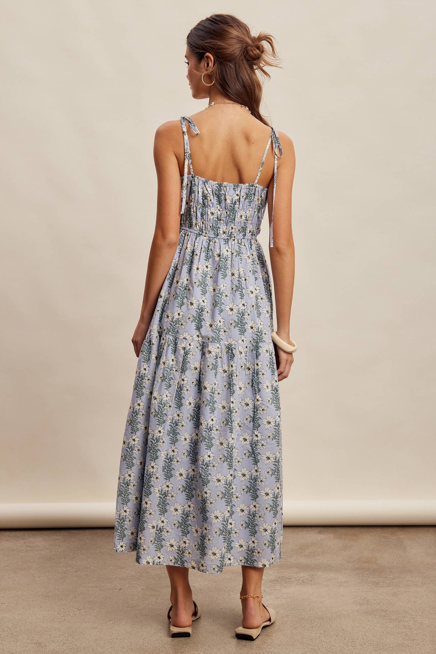Floral Tie-Strap Smocked Maxi Dress LD1623