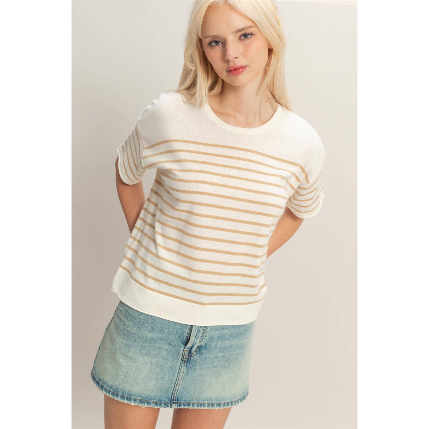 Striped Short Sleeve Knit Top