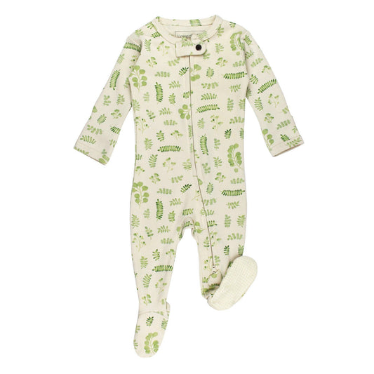 Organic 2-Way Zipper Footie in Stone Botanica