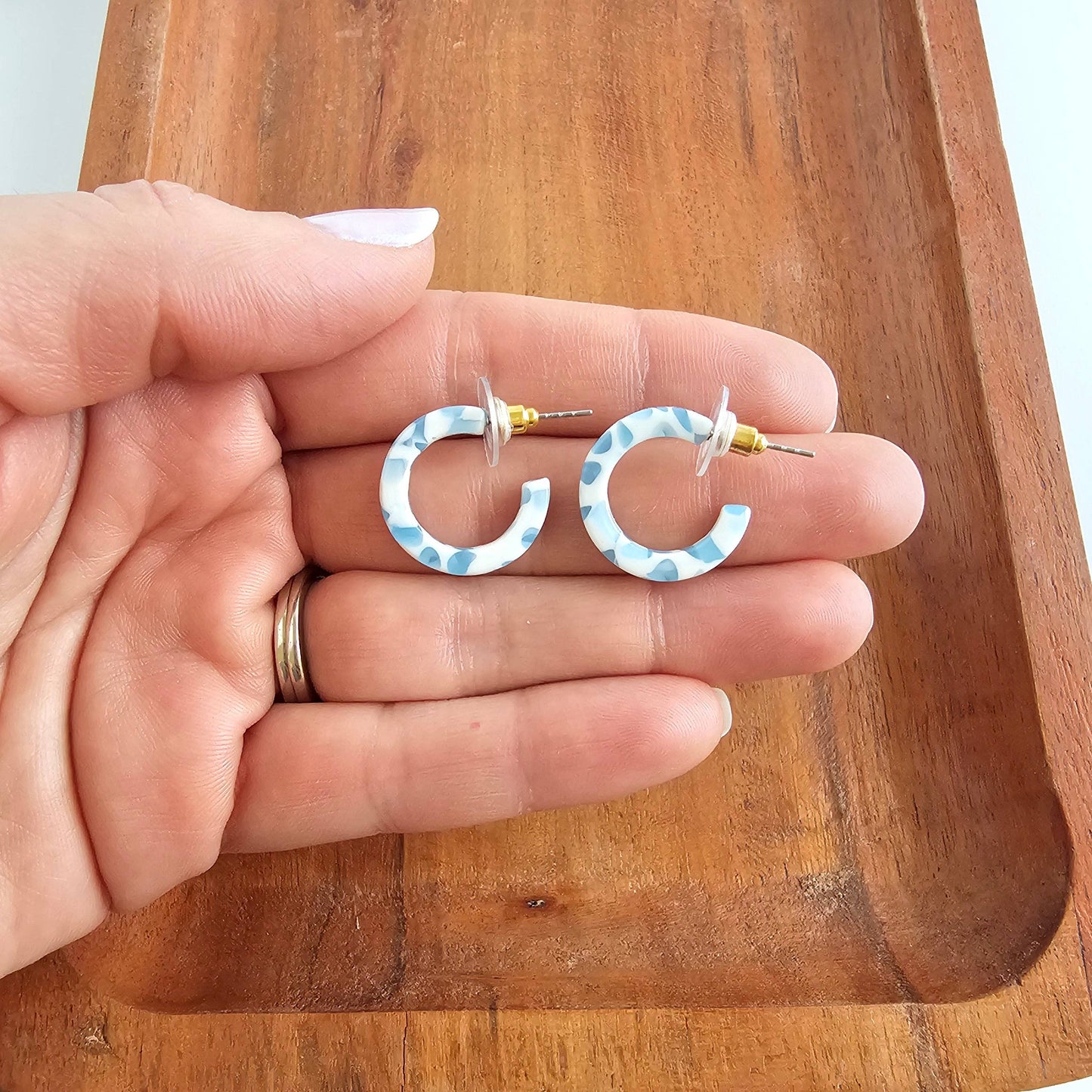 Micro Cam Mini Hoops - Pastel Blue Dot // Easter Jewelry