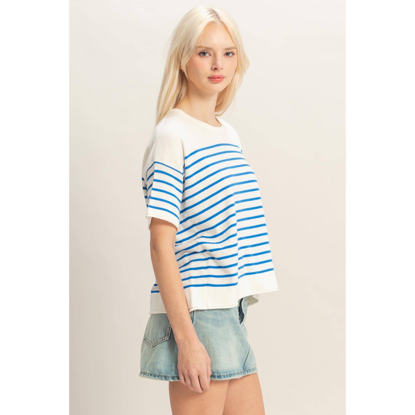 Striped Short Sleeve Knit Top