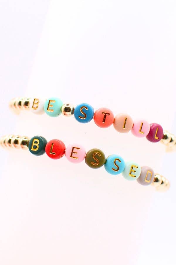 Gold Bead Word Bracelets – Blessed & Be Still, Faith jewelry