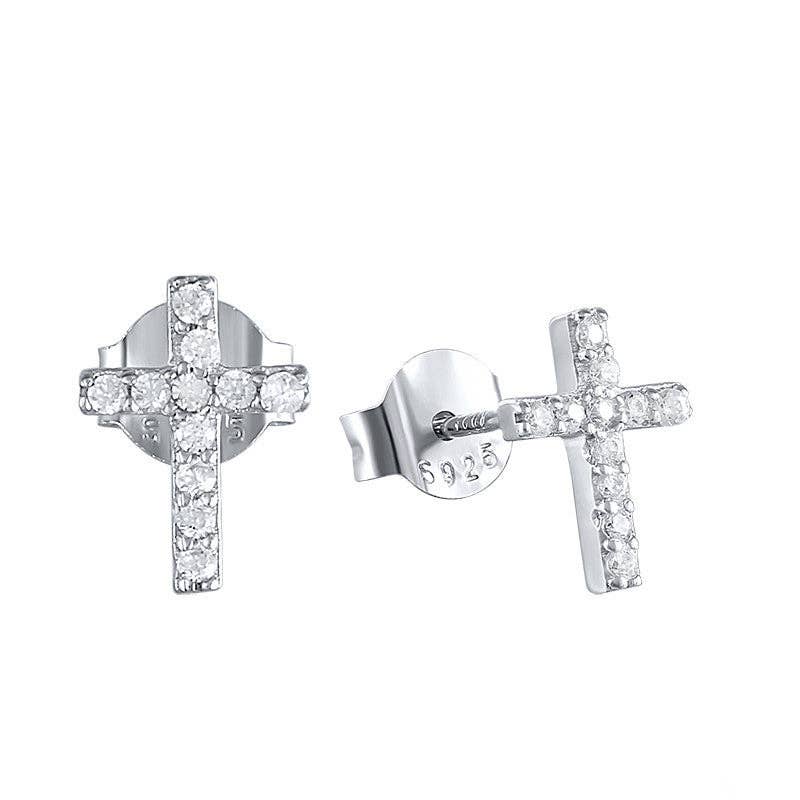Dainty Gold Cross Tiny Stud Earrings in 925 Sterling Silver