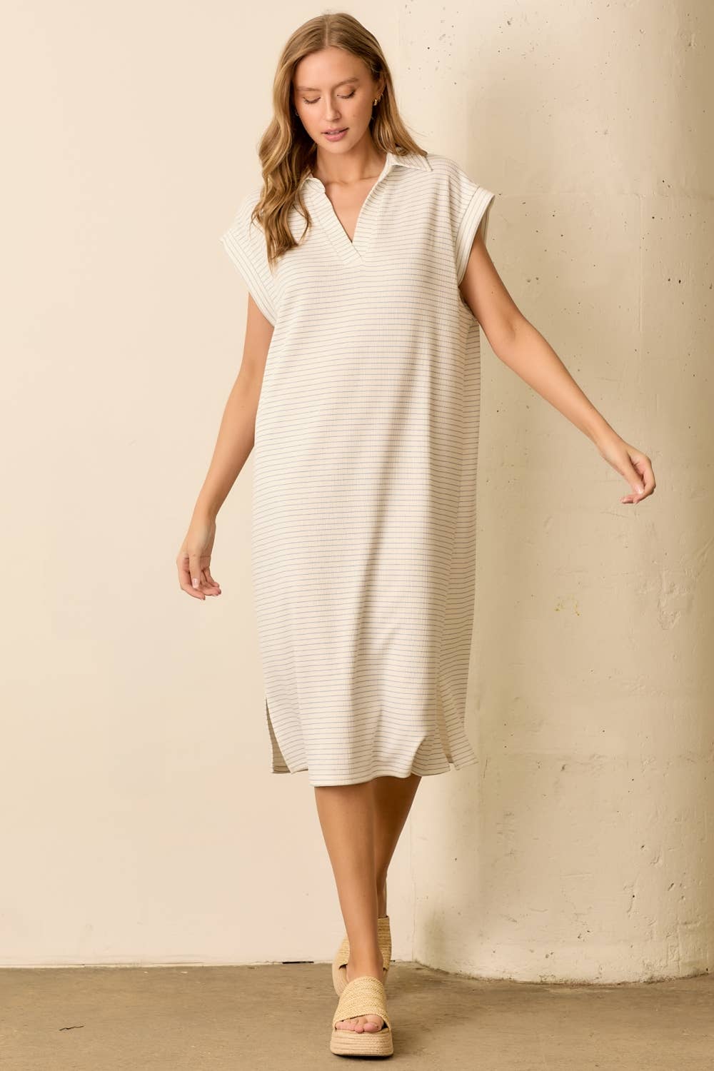 STRIPE COLLAR KNIT DRESS