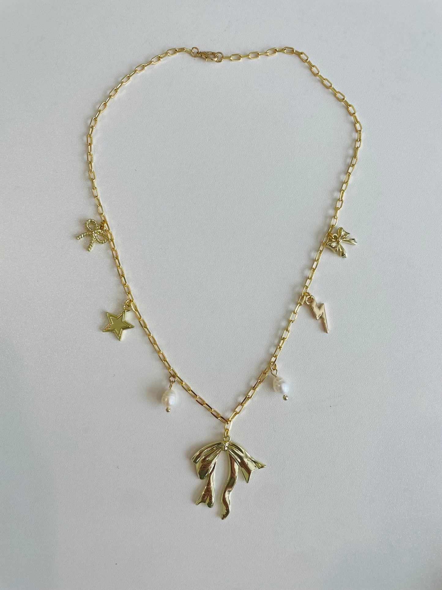 Handmade Charm Necklaces: Bows & Pearls