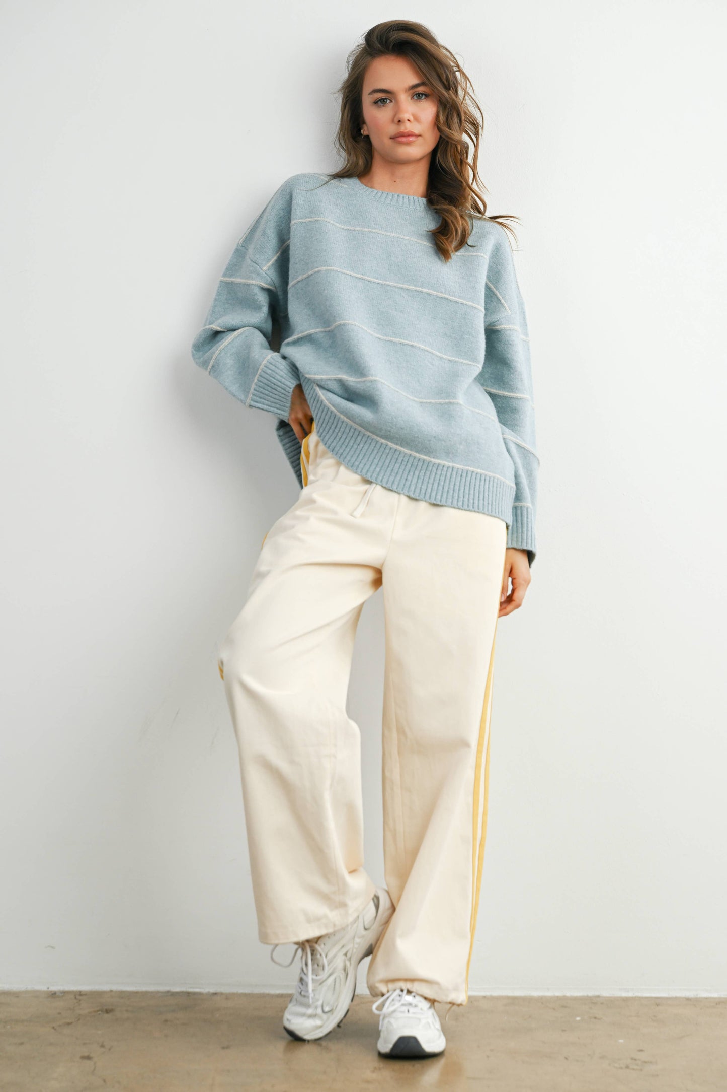 Striped Pattern Drop Shoulder Sweater
