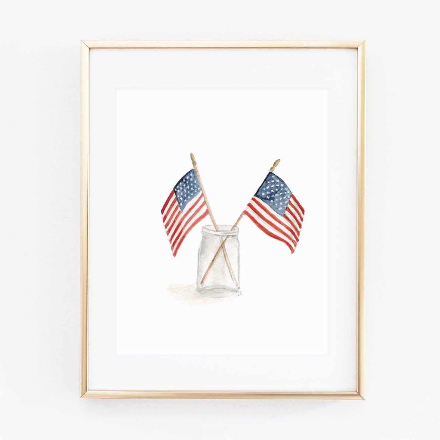 Flags in mason jar watercolor wall art print