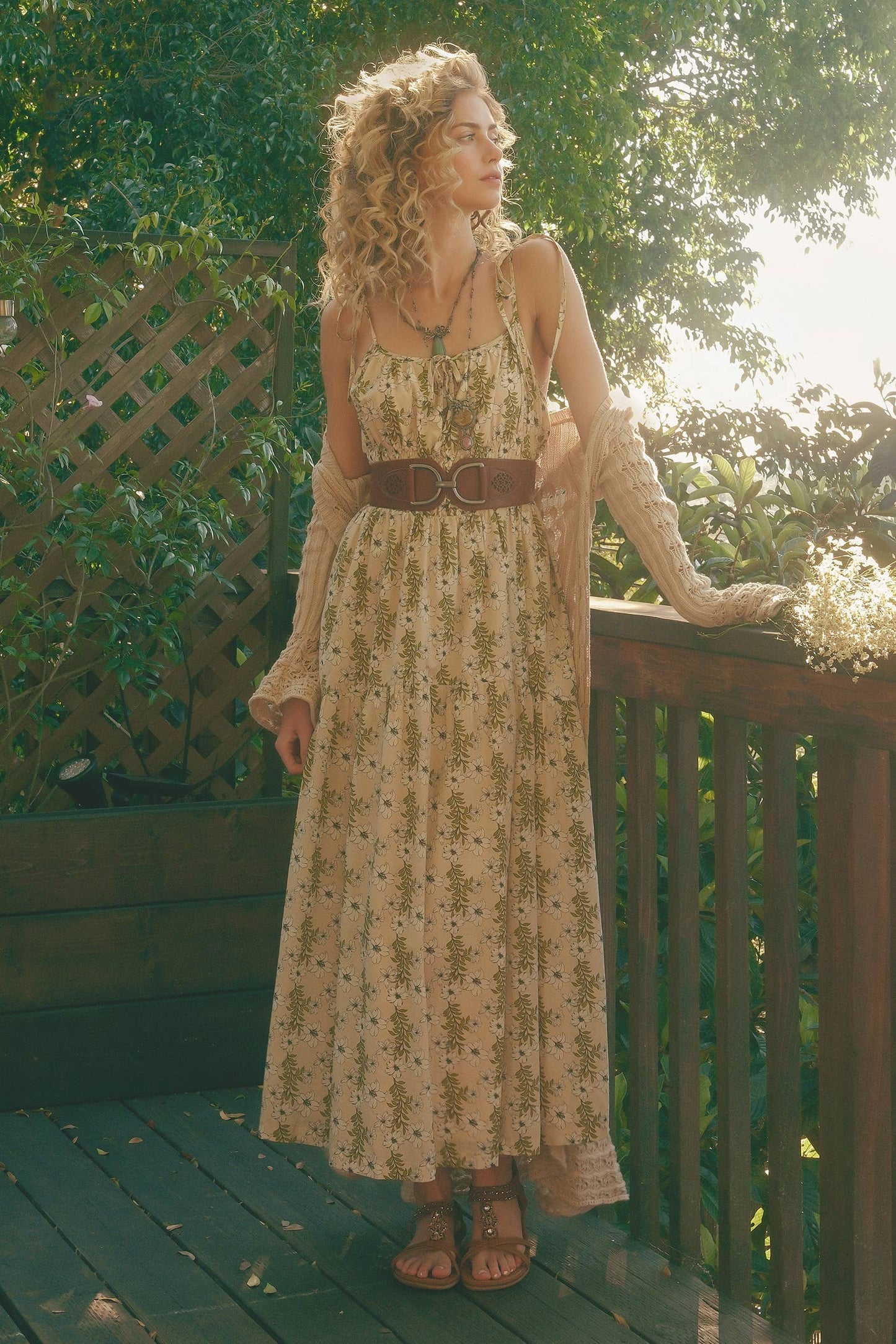 Floral Tie-Strap Smocked Maxi Dress LD1623