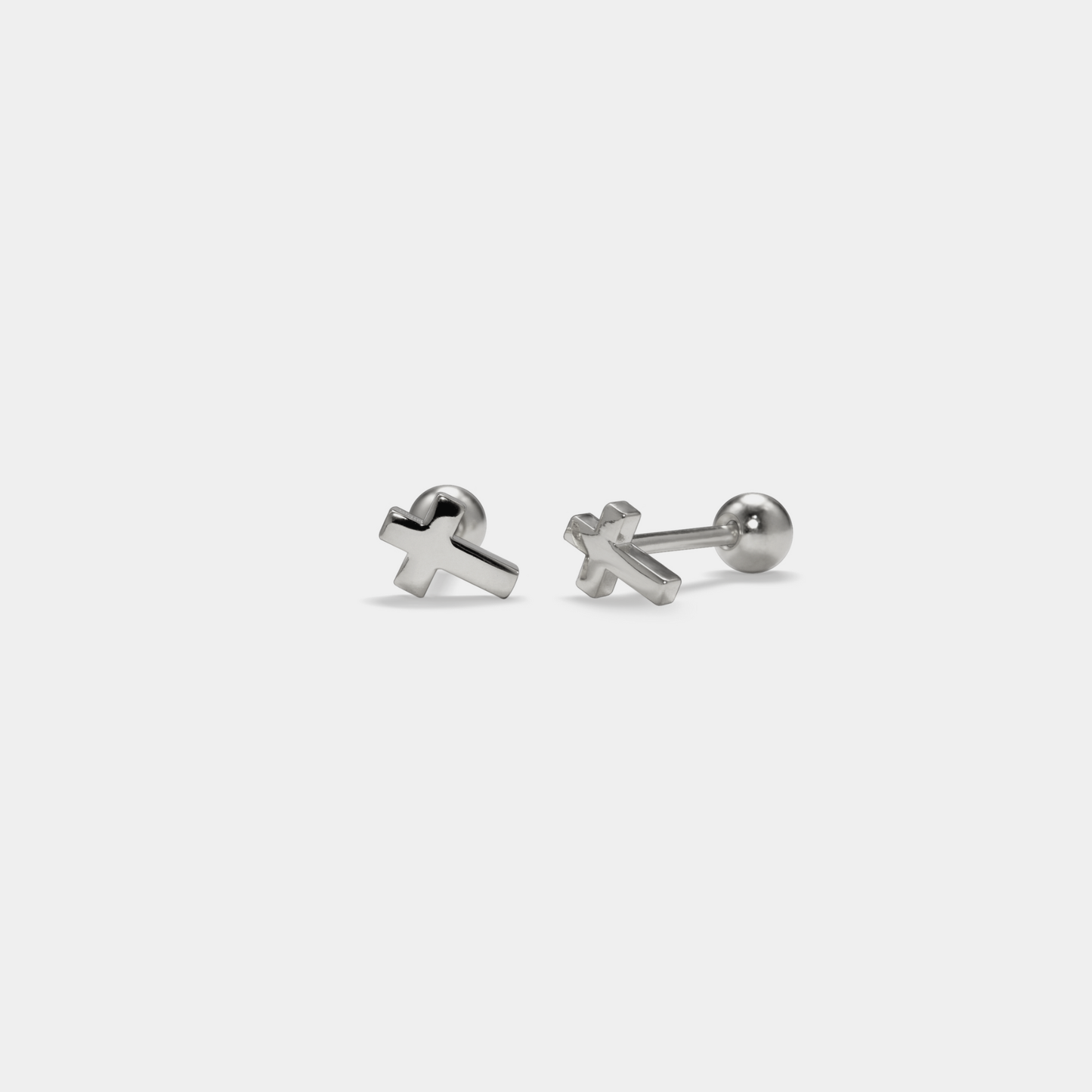 Tiny Cross Ball End Stud Earrings in 925 Sterling Silver