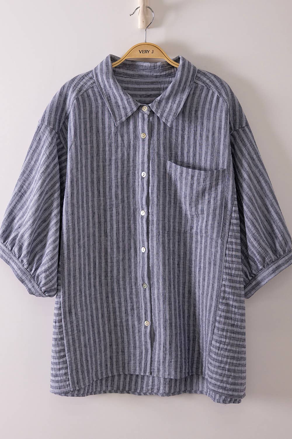 Stripe Half Puff Sleeve Shirt Top