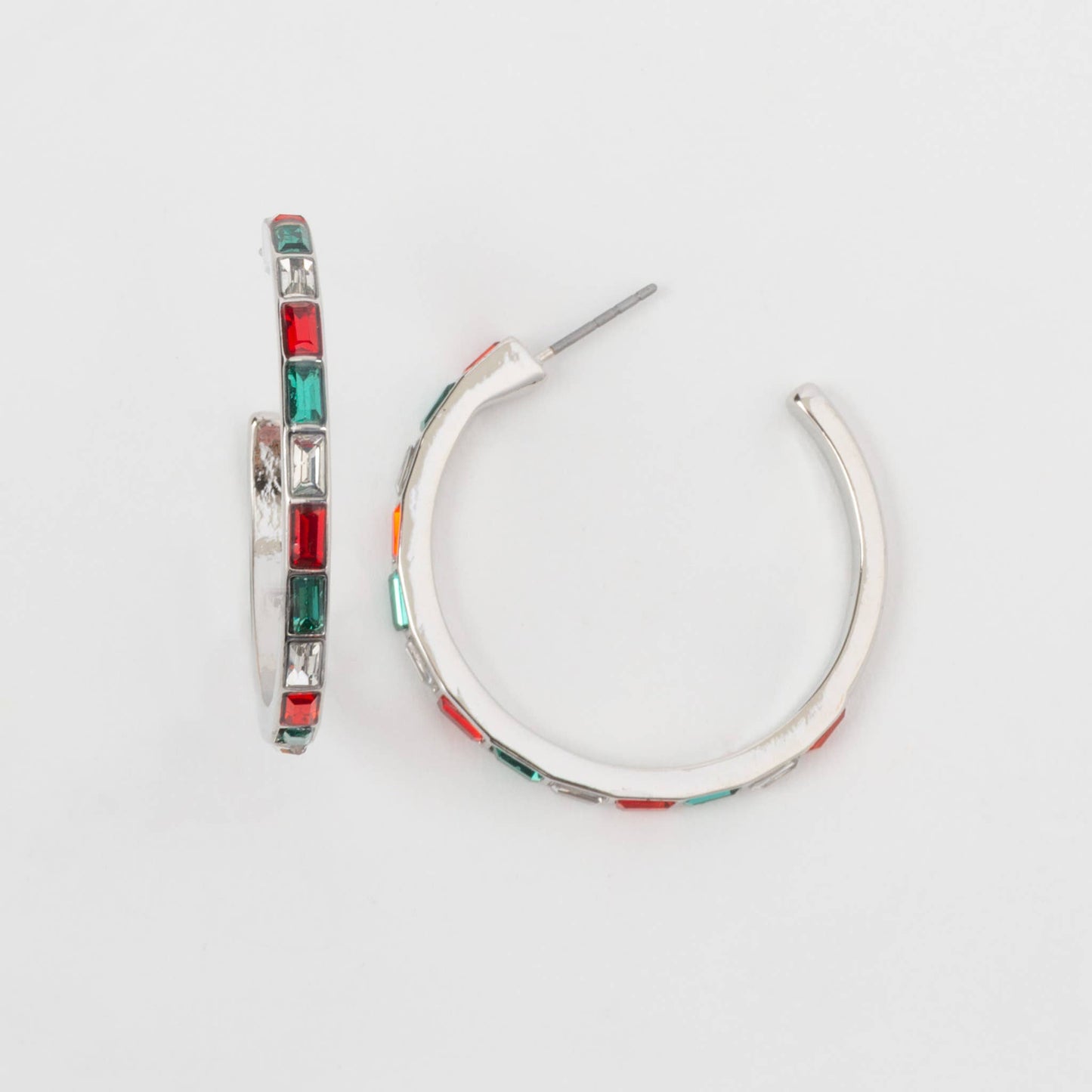 Holiday C-Hoop Christmas Baguette Rhinestone Hoop Earrings