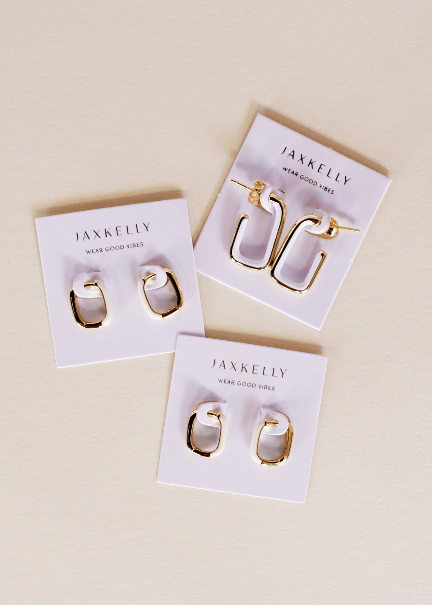 Color Dipped Rectangle Hoop Earrings - Cream Enamel