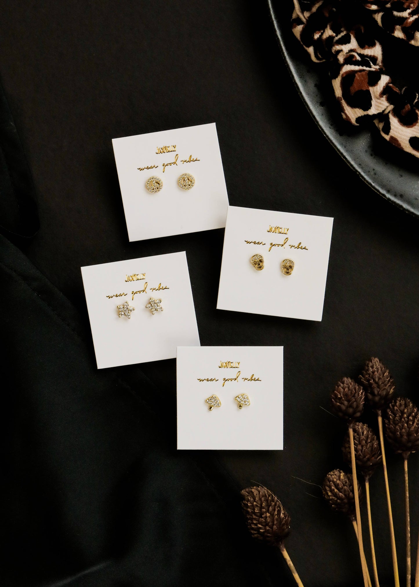 Pave Stud - Peace Sign - Gold Earrings
