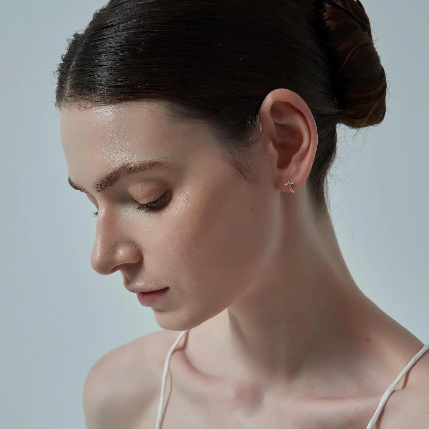 Small Minimalist Cross Hoop Earrings in 925 Sterling Silver