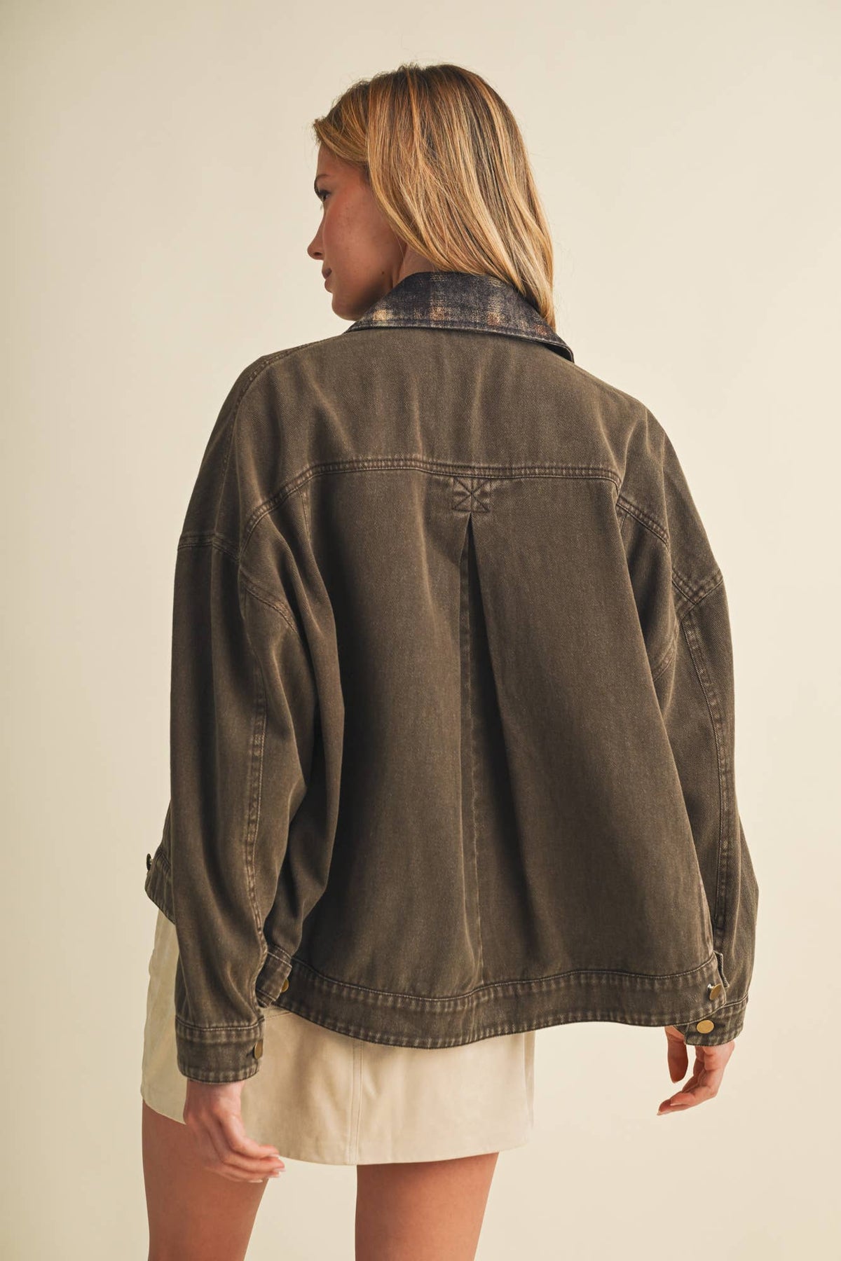 Plaid Collar Vintage Washed Jacket