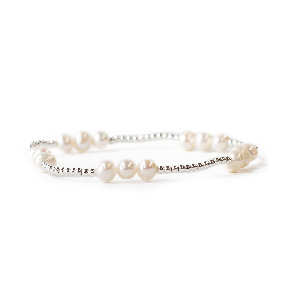 Trio Silver Plated Beaded Stretch Bracelet with Pearls