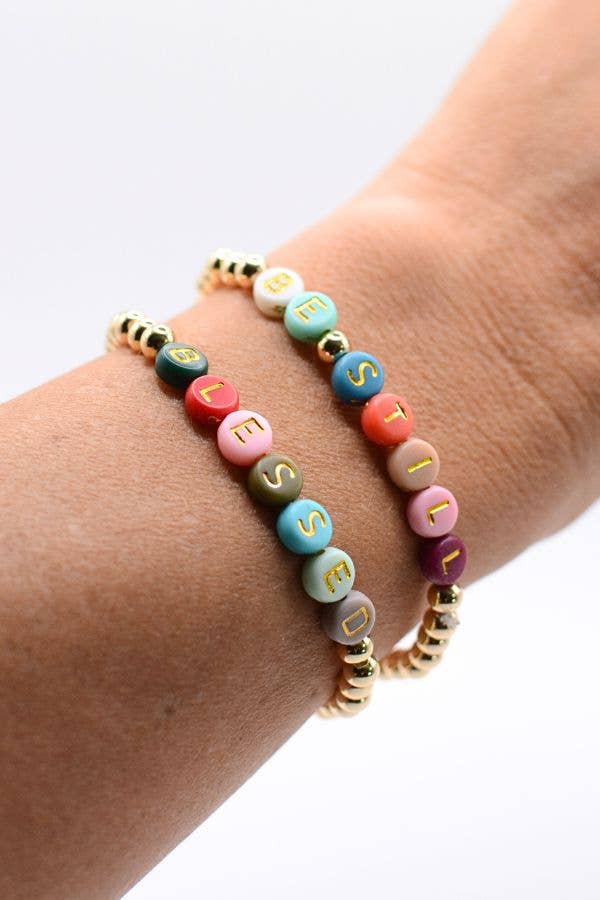 Gold Bead Word Bracelets – Blessed & Be Still, Faith jewelry