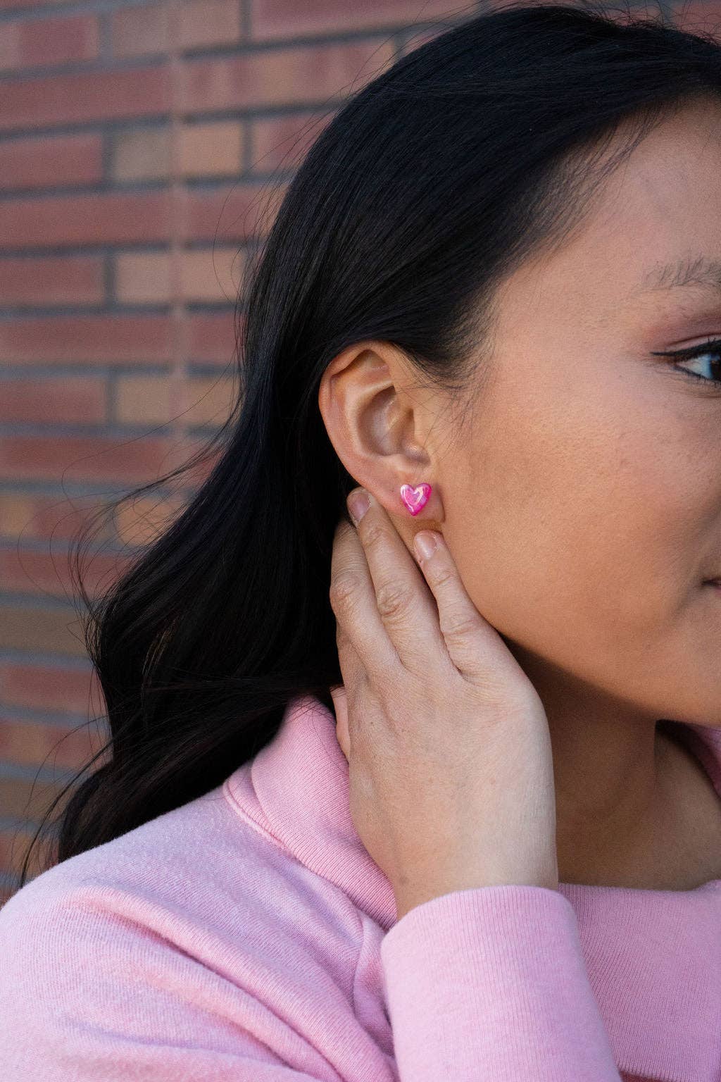 Hand Drawn Heart Studs - Hot Pink // Valentine's Earrings, Jewelry