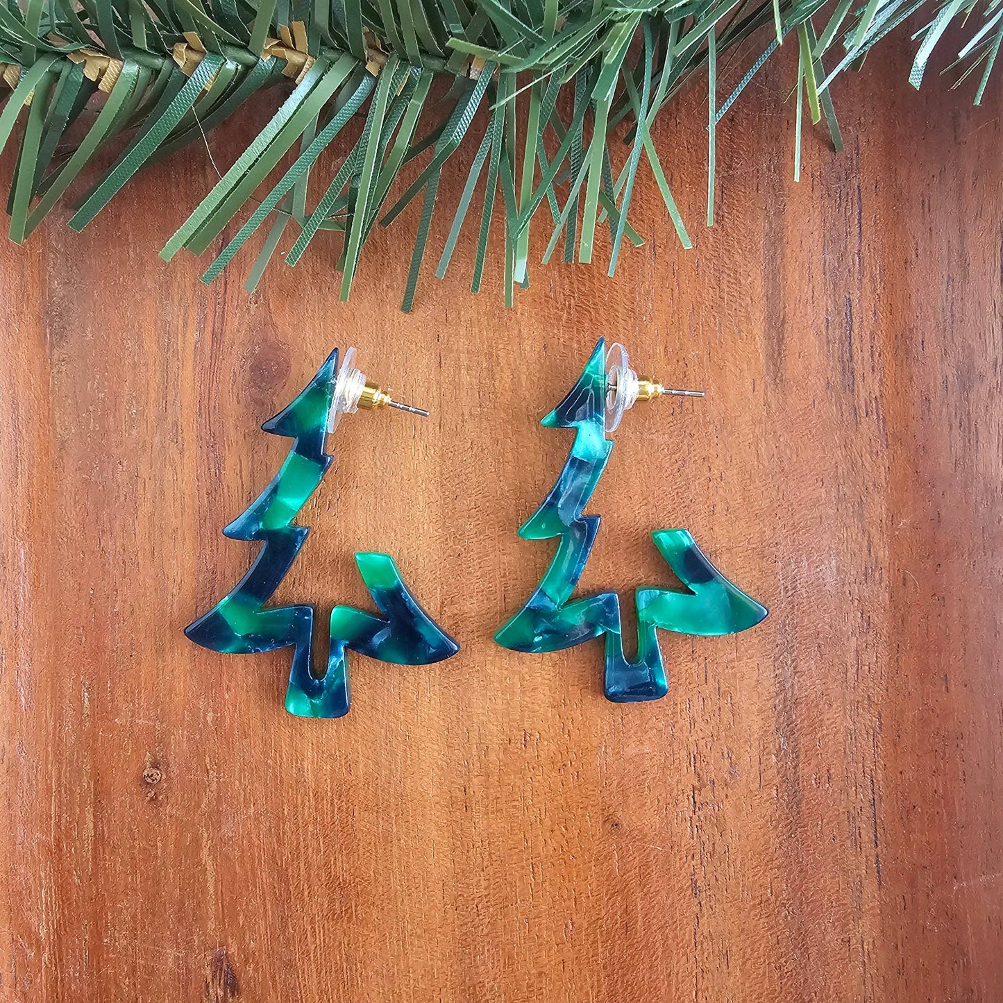 Christmas Tree Hoops - Dark Green // Christmas, Holiday, Jewelry, Earrings