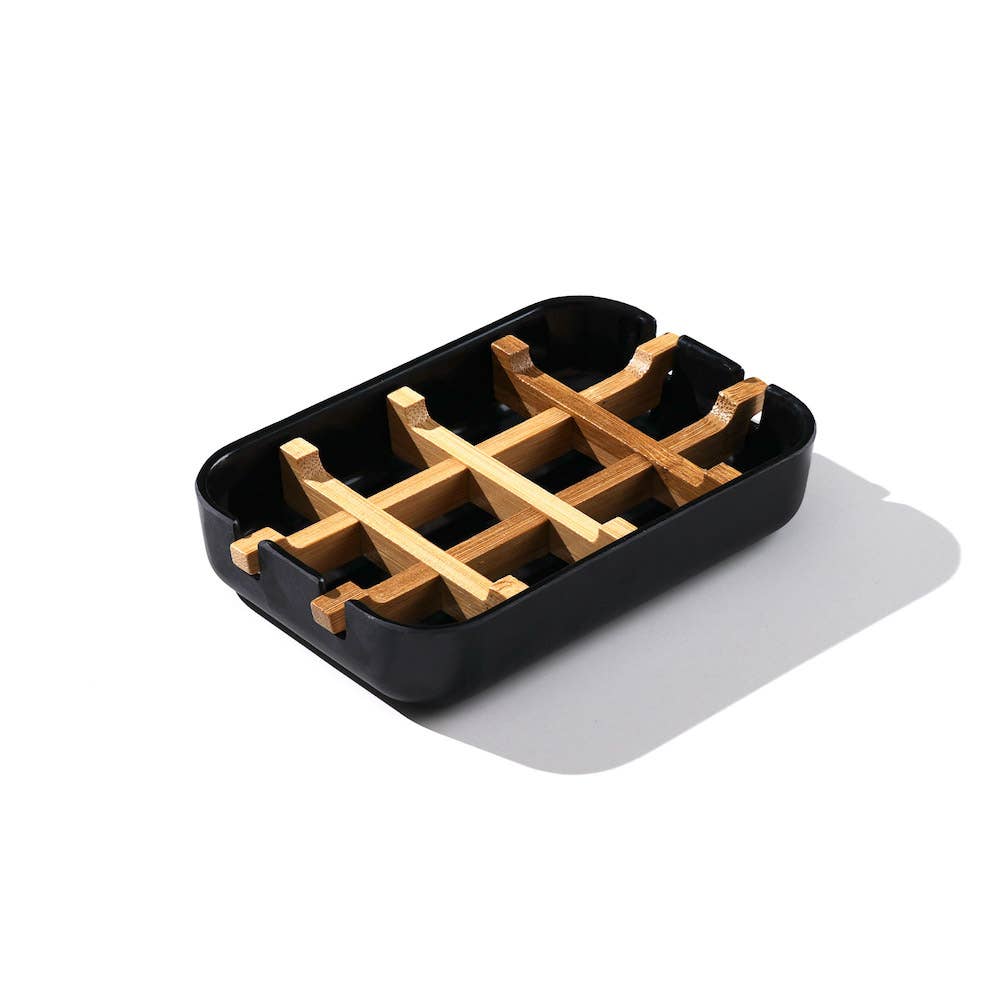 Black & Bamboo Soap Dish Home Bathroom Sink Decor