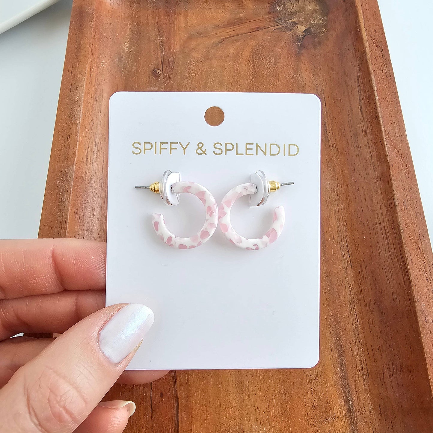 Micro Cam Mini Hoops - Powder Pink Dot // Easter Jewelry