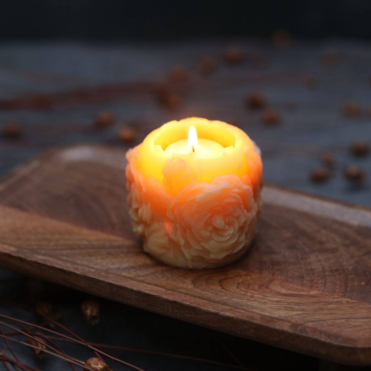 Rose Blossom Pillar Candle – 100% Pure Beeswax – 45hr Burn