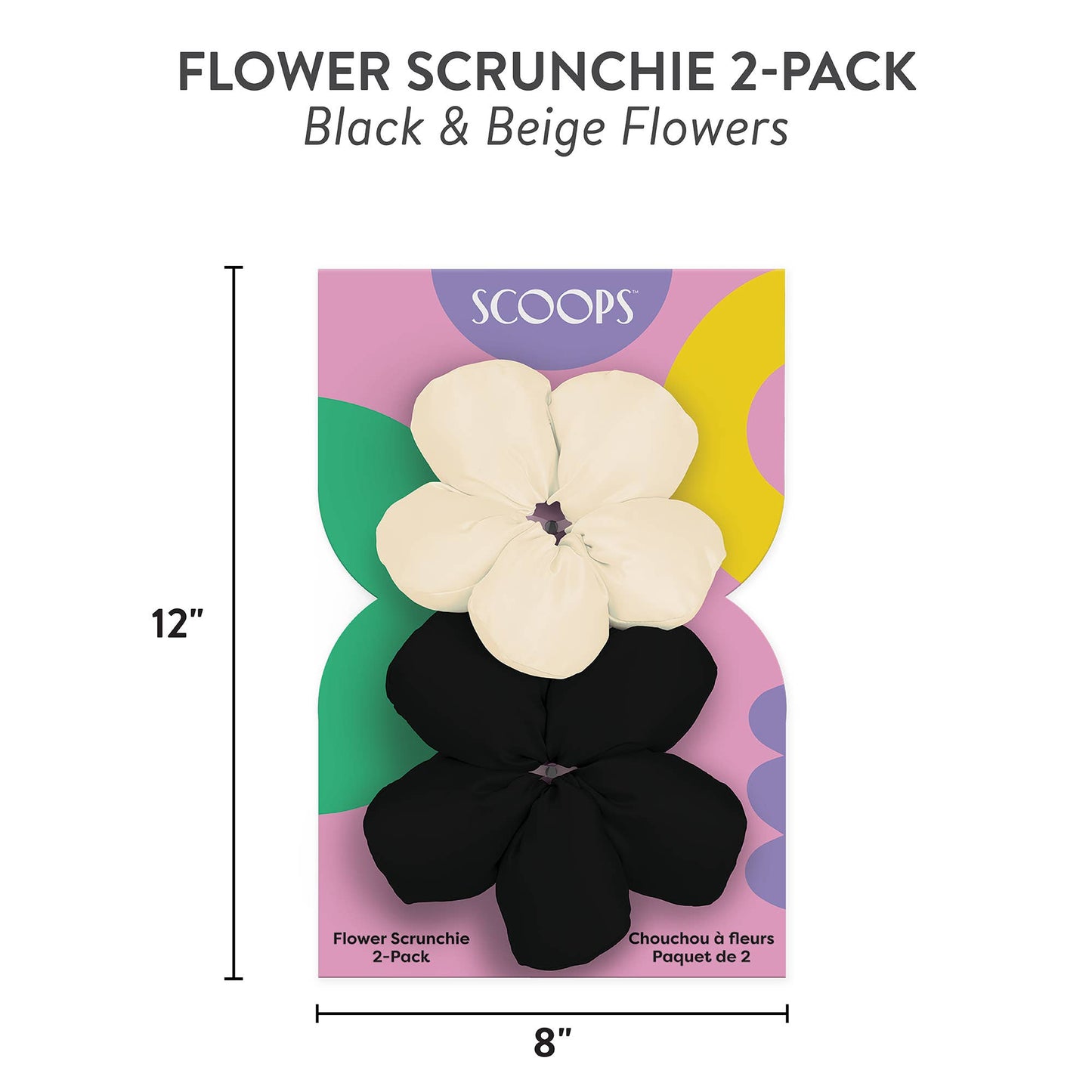 Black & Beige Flowers Flower Scrunchie 2-Pack