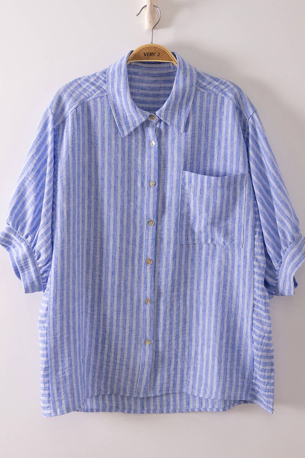 Stripe Half Puff Sleeve Shirt Top