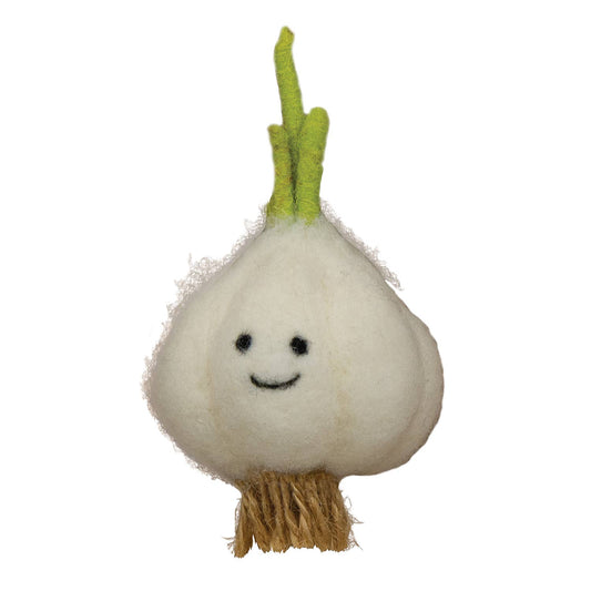 Happy Face Garlic Felted  Ornament